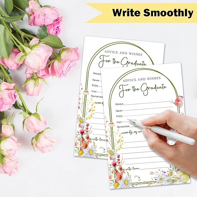 Wildflower Advice and Wishes Cards for the Graduate Cards 4x6 Inch Grad Party Game Card 20 Pcs Double Sided Grad Advice and Wishes Card for Graduation Party Decorations for College University Y428