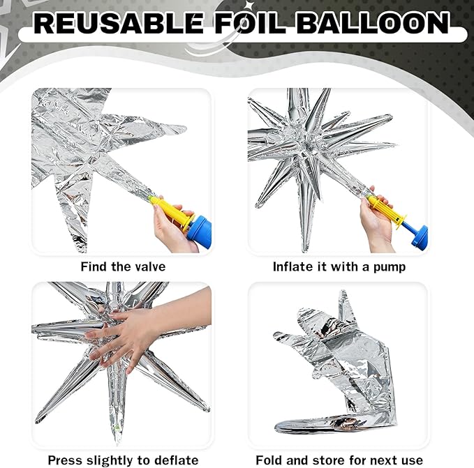 6PCS Star Balloons, 22Inch Huge Red Blue White Star Balloons Spike Cone Balloon for 4th of July Independence Day USA Patriotic Party Decorations