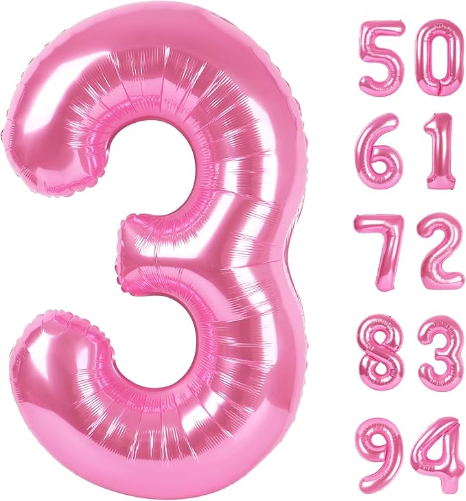 Pink 3 Balloon, Number Balloons 40 Inch, 3rd Birthday Decorations for Kids Girls Women Party Supplies for Party Decorations, Number 3 Balloon