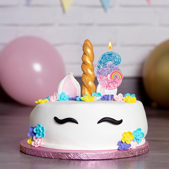 Rainbow Birthday Number Candles, Number 6 Candles, Cupcake Decorations, Macaron Birthday Cake Decorations, Cartoon Theme Party Supplies (Number 6)