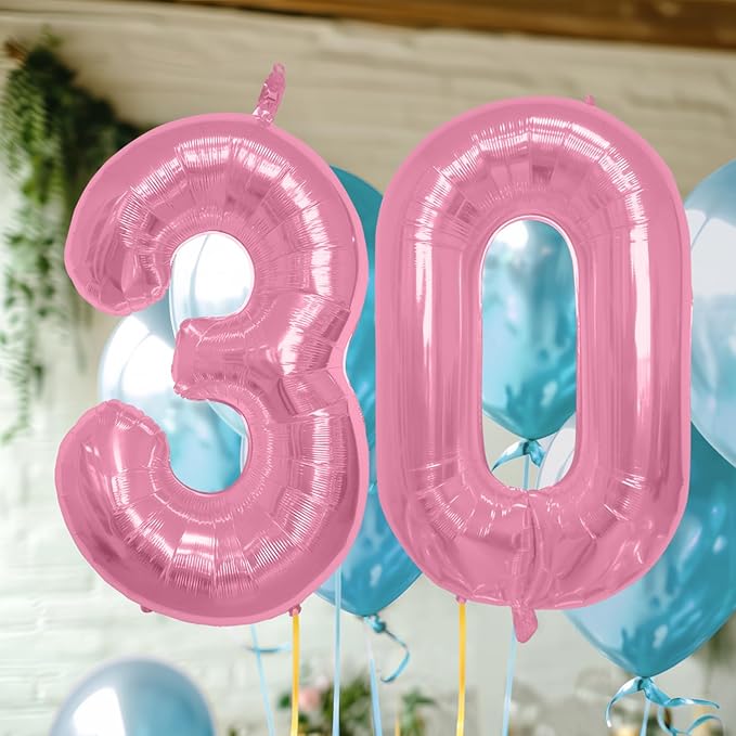 40 Inch Large Pink Number Celebration and Decoration Balloon for Birthday Parties, Graduations, Anniversaries, Weddings, Photo Shoots, Special Events - Helium Foil Mylar (Pink Number 30)