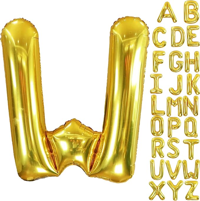 40 Inch Letter Foil Balloons Gold for Graduation, Birthday, Wedding Decorations Jumbo Photo Backdrops Big Alphabet W