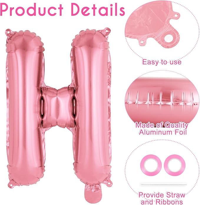 52 Pcs Pink Letter Balloons,16 Inch Foil Alphabet Letter Balloons,Letter A-Z Balloon Banner Custom Phrase Balloon for Birthday Party Wedding Anniversary Decoration (Pink 52pcs)
