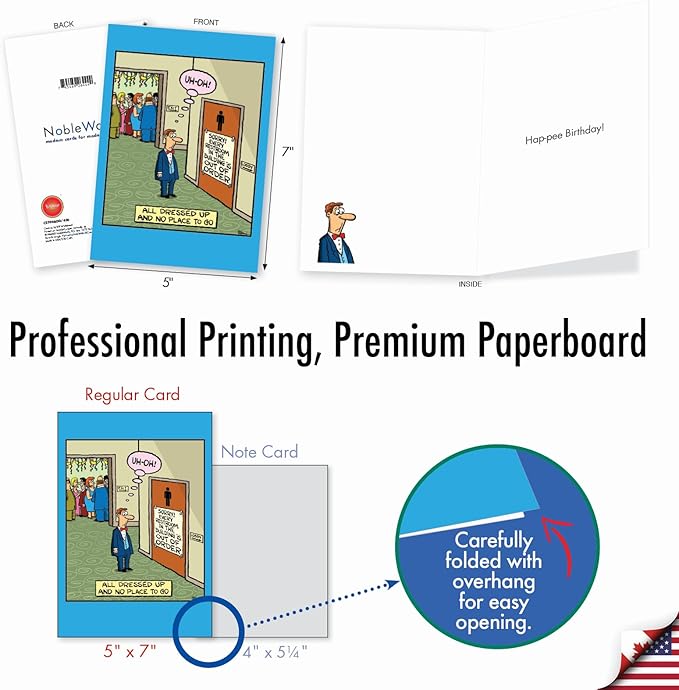 NobleWorks - 1 Funny Birthday Card - Colorful Cartoon Comedic Jokes, Bday Notecard - No Place To Go C2396BDG