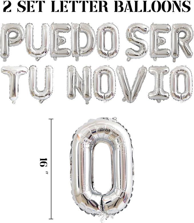 2 Set 30Pcs Silver PUEDO SER TU NOVIO Letter Balloons 16in Balloon Foil Letter Decorations Party Decor Silver Letter Balloons PUEDO SER TU NOVIO Party Supplies