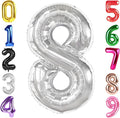40 Inch Silver Number 8 Balloon, Giant 8 Number Balloons for 8th Birthday Decorations, Party Supplies for Baby Boy Girl, Silver Party Decor