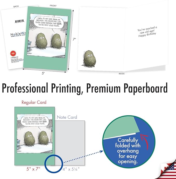 NobleWorks Humorous Funny Birthday Greeting Card for Men, Women with 5 x 7 Inch Envelope (1 Card) Bday Ripe Avocados C10094BDG