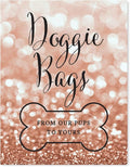 Andaz Press Wedding Party Signs, Glitzy Rose Gold Glitter, 8.5x11-inch, Doggie Bags, From Our Pups To Yours, Bone Graphic, 1-Pack, Bokeh Colored Party Supplies, Gifts for Dogs