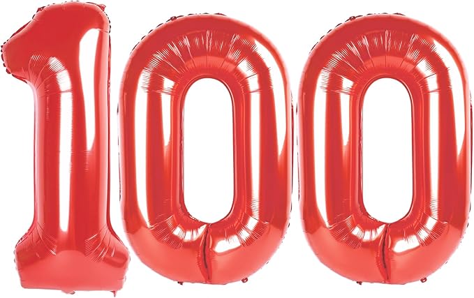 Red Jumbo Number 100 Balloon 40 Inch, Women Men 100 Birthday Supplies, Foil Helium 100 Birthday Giant Balloon, Mylar Red Number Balloons Anniversary Decorations