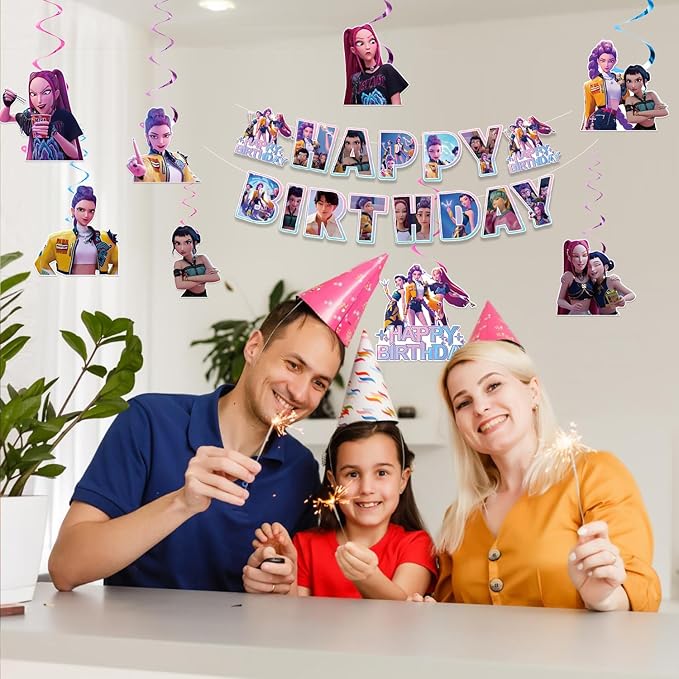 Party Decorations, Birthday Decorations Include 1 Pc Happy Birthday Banner and 8 Pcs Decors Hanging Swirls, Decorations for Birthday