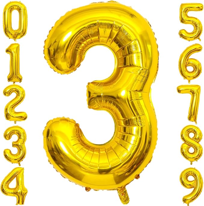40 Inch Large Gold Number 3 Letter Balloon, Alphabet Letter Mylar Foil Helium Big Number Balloons for Birthday Anniversary Party Graduations Festival Decorations