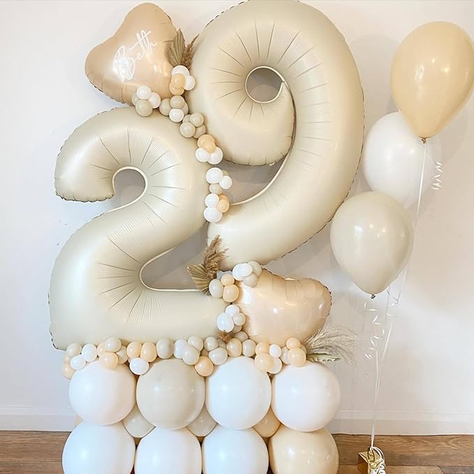 Biapian 40 Inch Cream Number 13 Balloon, 13th Birthday Balloons, Big Digital 13 or 31 Beige White Giant 13 Foil Balloon Helium for 31st 13th Birthday Decorations Anniversary Baby Shower Party Supplies