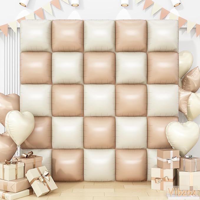 Sand White Brown Square Foil Balloons Wall, 25PCS Double Sided Boho Cream Nude Beige Balloons Tunnel Arch Kit Backdrop for Birthday Neutral Bear Bridal Baby Shower Engagement Party Decorations