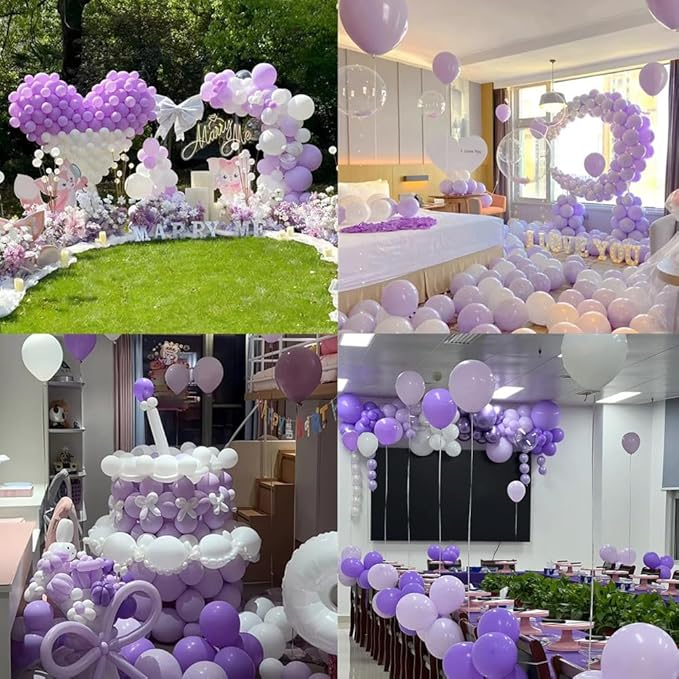 200 Pcs Purple and White Balloons 5 Inch Pastel Macaron Light Lavender Assorted Colors Latex Balloon for Girl Birthday Wedding Anniversary Baby Shower Princess Party Decoration
