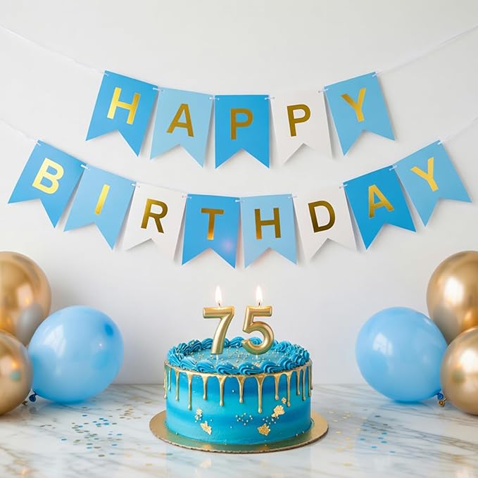 Blue Happy Birthday Banner,Navy Blue and Gold Party Decorations Sigh for Birthday Decor,Backdrop Birthday Party Supplies,No DIY for Girls Boys Kids and Women Party Hanging
