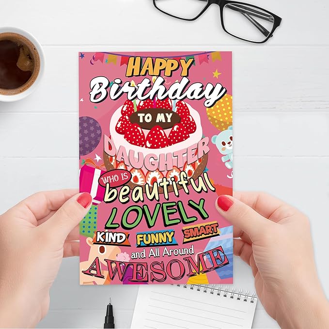 Cute Daughter Birthday Card, Birthday Card Gifts to Daughter from Mom Dad, Happy Birthday Card for Her
