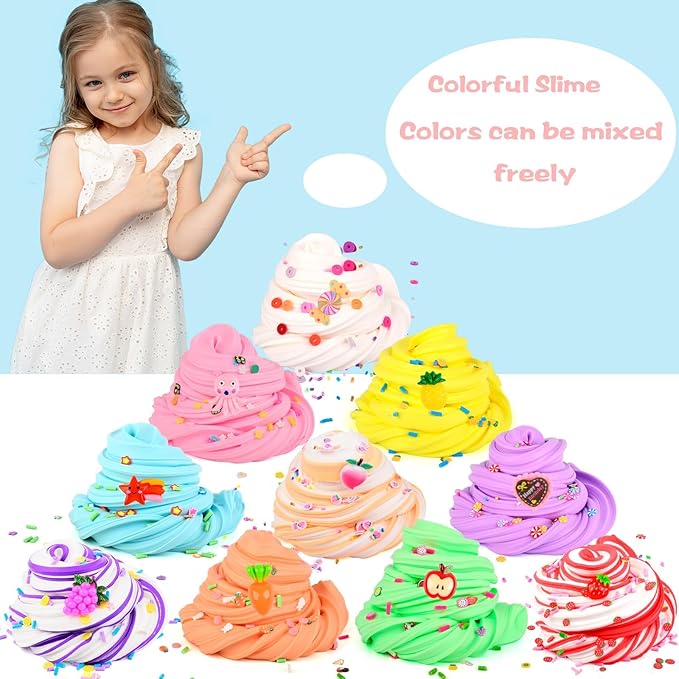 Butter Slime Kit 11 Pack, Scent, Stretchy, and Non-Sticky, with Peach Strawberry, Grape Slime Charms, Stress Relief, Educational Slime, Birthday Gifts Prize Party Favors for Girl Boys Kids 6-12