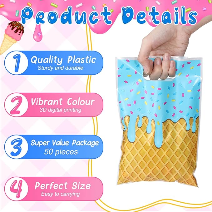 Glenmal 50 Pcs Baseball Ice Cream Drip Party Favors Gift Bags Plastic Ice Cream Baseball Goodie Candy Treat Snack Bags for Birthday Party Supplies