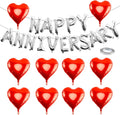 Happy Anniversary Decorations - 16 Inch Silver Letters Banner With 18 Inch Heart Balloons, Backdrop for Room Wedding Party Celebrations Valentines Day Decor