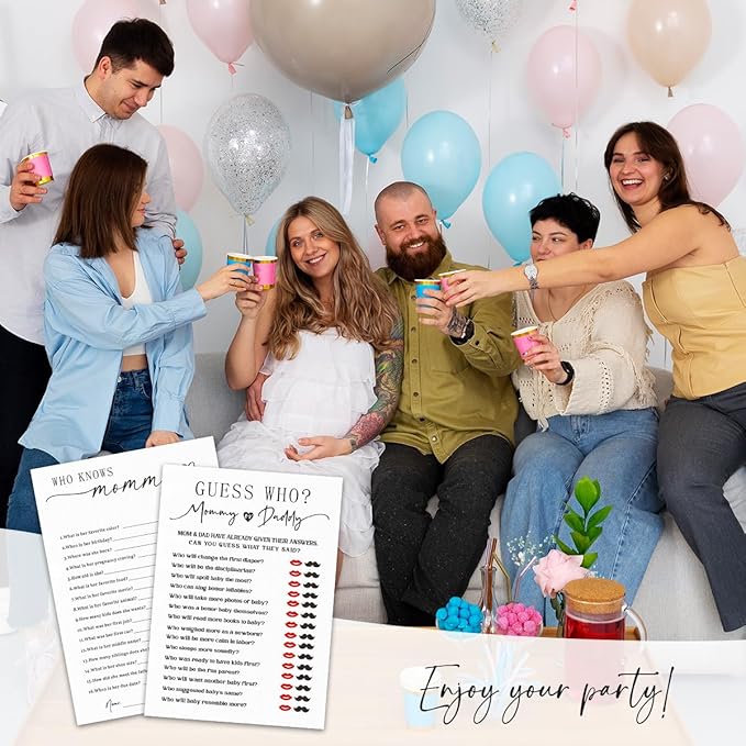 30 Pcs Baby Shower Game Cards - Mommy Or Daddy & Who Knows Mommy Best - Minimalism Double-Sided Game Baby Gender Reveal,Announcement Party Favor - A02