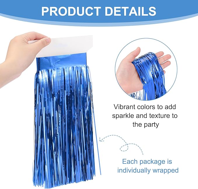 PATIKIL Foil Fringe Garland 10 Feet, 3 Pack Metallic Tinsel Streamers Fringe Banner Wall Hanging Curtain Backdrop for Wedding Birthday Christmas New Year Party Decoration, Dark Blue