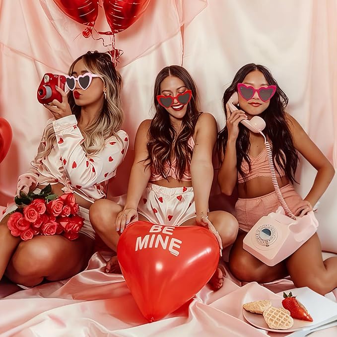 3PCS Valentine's Day Glassess for Women, Red & Pink Heart Shaped Sunglasses for Galentine's Day, Bid Day, Bachelorette Party & Daily Stylish Looks