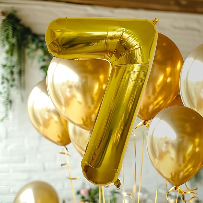 40 Inch Large Gold Number Celebration and Decoration Balloon for Birthday Parties, Graduations, Anniversaries, Weddings, Photo Shoots, Special Events - Helium Foil Mylar (Gold Number 7)