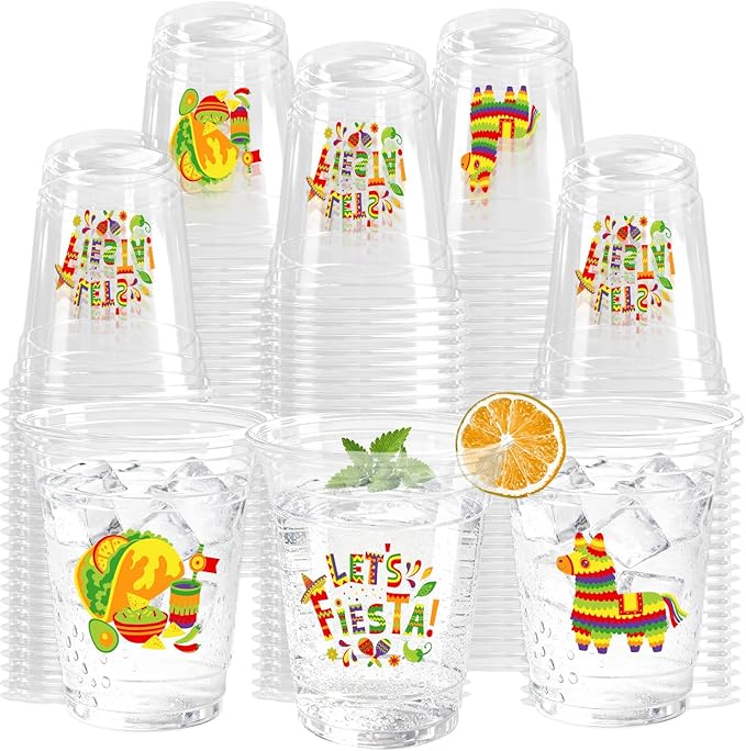 100 Pack Fiesta Plastic Cups 12 oz Mexican Cinco De Mayo Disposable Cups Mexican Party Favor Drinking Beverage Cup for Taco Birthday Hispanic Heritage Month Party Supplies