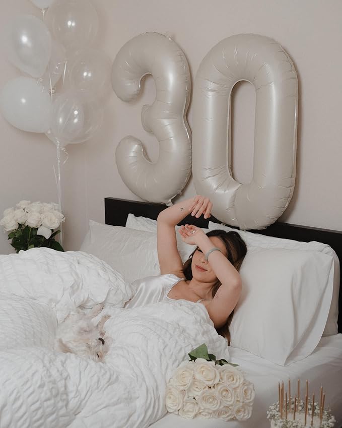 Cream Number Balloon 40 Inch, Cream 0 Number Balloons, 10 20 30 40 50 Numbers Balloon Birthday Decorations, Party Supplies for Women Men