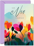 Nan Birthday Card - Vibrant Summer Flowers - Vivid Happy Birthday Card for Nan from Granddaughter Grandson, A5 Female Floral Bday Golden Greeting Cards
