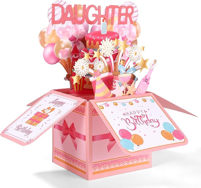 Happy Birthday Daughter Pop Up Card, Personalized 3D Birthday Greeting Card with Envelope Creative Gift for Daughter from Parents Party Decoration Keepsake