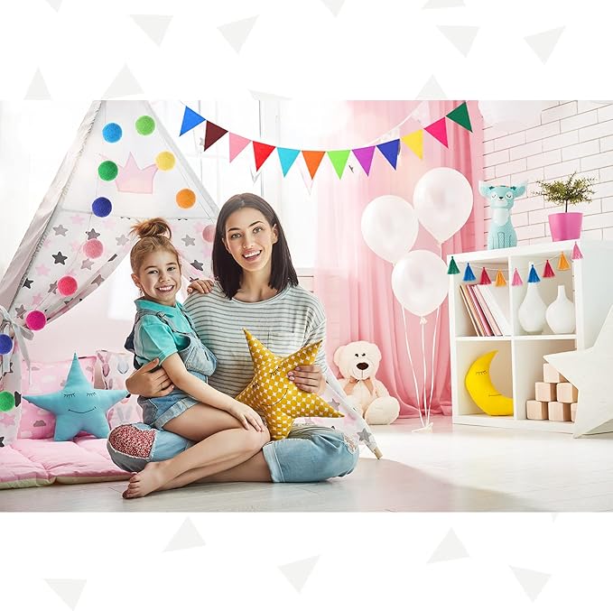Irenare 9.8ft Pom Pom Garland Felt Rainbow Garland Graduation Party Decoration Colorful Pennant Tassel Banner Birthday Baby Shower Triangle Banner for Classroom School Mantel Fireplace(Multicolor)