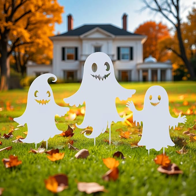 Halloween Decorations Ghost Metal Garden Stakes Decor for Outside Gifts for Women/Men,White Silhouette Statues Outdoor for Yard Art, Lawn, Backyard, Pathway, Patio Decorative Easter
