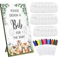 Panitay 43 Pcs Baby Shower Games White Bibs Design, Include Wooden Baby Shower Game Sign, 30 DIY Blank White Bibs, 12 Markers for Gender Reveal Party Decorating Supplies(Woodland Animal)