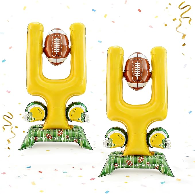 2-Piece Football Party Decoration Set - 5 ft Large Self Standing Football Foil Balloons, Suitable for Game Day Celebrations and Sports Themed Party Decorations (Football Goal Post)