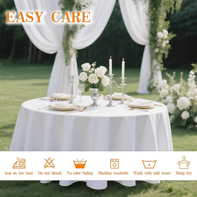 WIGENIUS 6 Pack White Table Cloth Round 90 Inch Polyester Tablecloths, Wrinkle Resisitant Tablecloth for Wedding Buffet Parties and Dining (White, 90 inches Round)