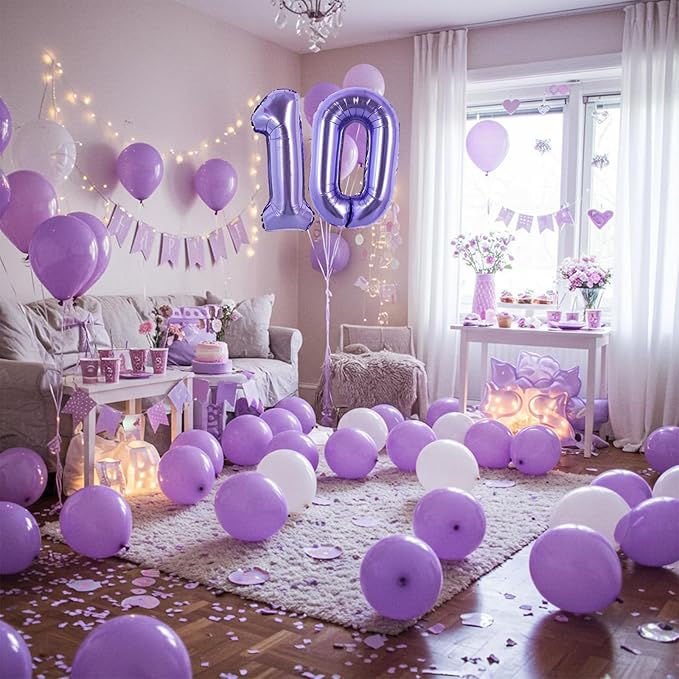 TONIFUL Balloons 16 Inch Light Purple 0-9 Number Mylar Foil Balloons 10 Pcs Custom digitalal Balloons for 2026 New Year Eve Birthday Party Engagement Graduations Anniversary Baby Shower