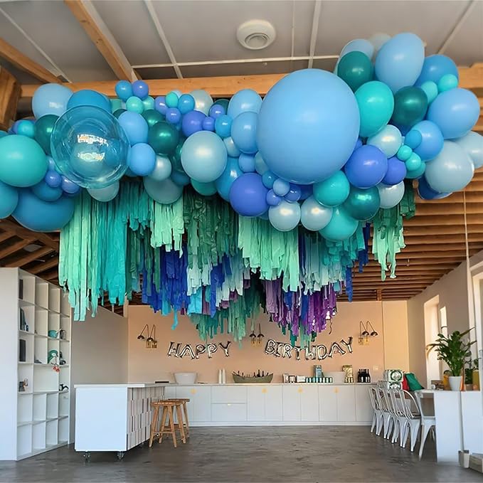 Blue Balloon Garland Arch Kit, 112 Pcs Pastel Baby Light Blue Royal Blue Slate Teal Blue Turquoise Metallic Green Under the Sea Balloon Arch Kit for Boys Ocean Birthday Baby Shower Party Decorations