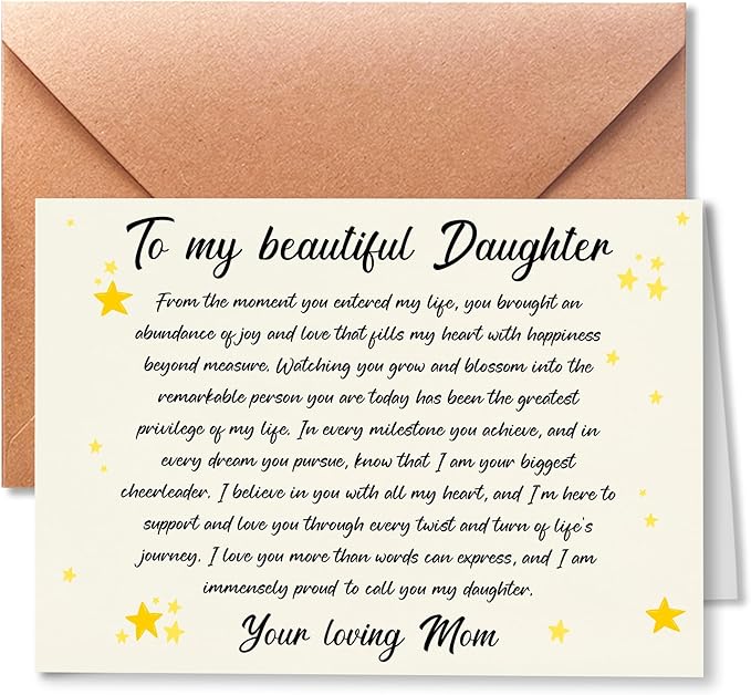 Happy Birthday Card for Daughter, Daughter Birthday Card from Mom, Birthday Gifts From a Loving Mom To Her Beautiful Gril, Decorations for Grils