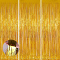 Valentines Day 3 Pack 3.3 * 8.3 ft Foil Curtain Metallic Tinsel Fringe Curtains Photo Booth Props Backdrop for Birthday Wedding Engagement Baby Shower Christmas Holiday Celebration Partyl,Gold