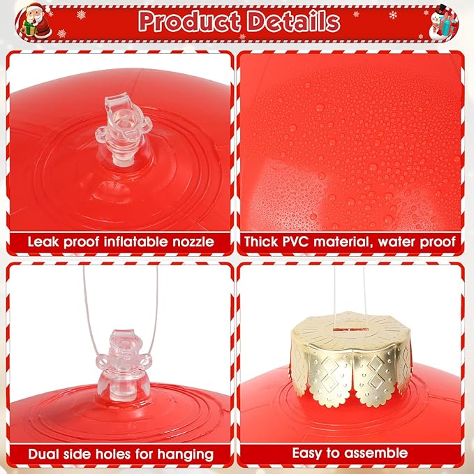 12 Pack Inflatable Christmas Ornaments for New Year Festive, Large Blow up Christmas Balls for Front Door Yard Tree Hanging Decoration (9 Inch)