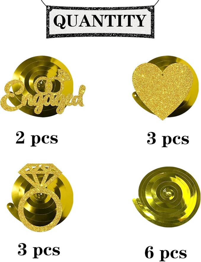 Maicaiffe We're Engaged Hanging Swirl Decorations - Glitter 14 Pcs Bridal Shower Party Supplies - Engagement Wedding Streamers - Bachelorette Party Foil Swirls Ceiling Decorations