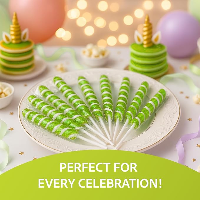 Adams & Brooks Bright Green Apple Mini Unicorn Pops, 10 oz Jar (24 ct.) - Twisty Unicorn Lollipops, Individually Wrapped Candy for Kids & Adults, Perfect for Birthday Party Favors, Goodie Bags, & More