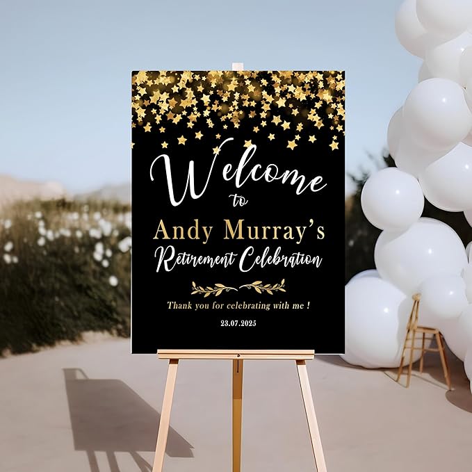 Modern Retirement Party Welcome Sign, Custom Black and Gold Minimal Retirement Celebration Yard Sign, Retired Party Decor, Customizable Name & Date - Multiple Sizes