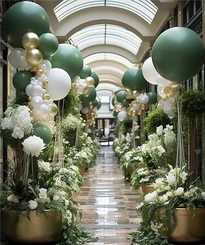 Sage Green White Gold Balloon Garland Arch Kit, 146Pcs Latex Balloons Different Sizes 18 12 10 5 Inch for Birthday Baby Shower Gender Reveal Wedding Party Decoration