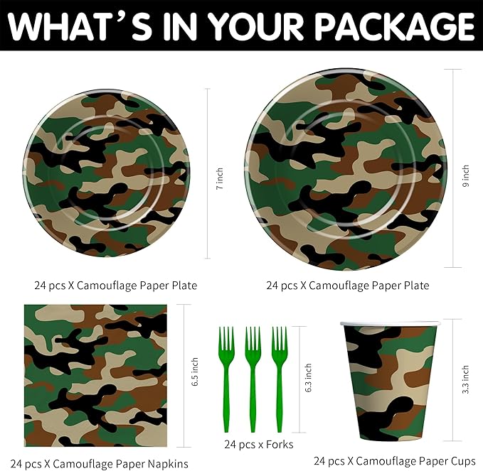 Camouflage Plates And Napkins Party Supplies - Camo Camouflage Themed Party Decorations Tableware, Plate, Cup, Napkin, Fork, Hunting Army Military Theme Birthday Table Decorations | Serve 24