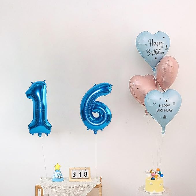 2 Set 20 Pcs Number Balloons 16 Inch Blue 0-9 Number Mylar Foil Balloons Blue Custom Digital Balloons for Birthday Party Engagement Graduations Anniversary Baby Shower Decor Party Supplies