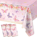 Staraise 3PCS Butterfly Tablecloth,Butterfly Disposable Plastic Table Covers,Watercolor Spring Themed Butterflies Birthday Decorations for Girls Kids Birthday Party,51.2X 86.6inch