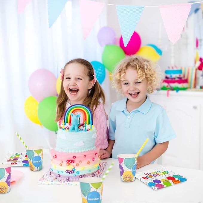 Birthday Party Supplies Disposable Paper Plates Napkins Cups for Kid’s Birthday Party Decorations, Serve 16