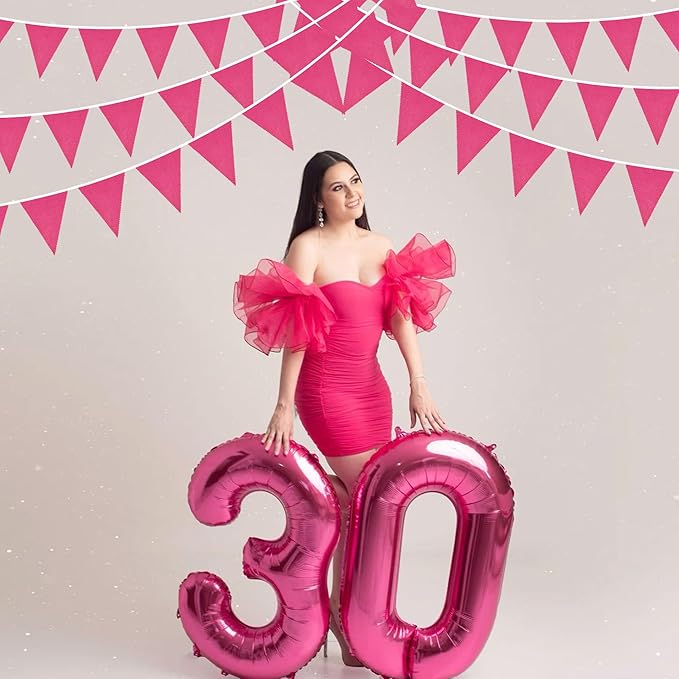 46Ft Hot Pink Party Decorations Hot Pink Burlap Banner Triangle Pennant Flag Linen Garland Streamers for Women Girls Vintage Birthday Wedding Rustic Baby Shower Anniversary Party Decorations